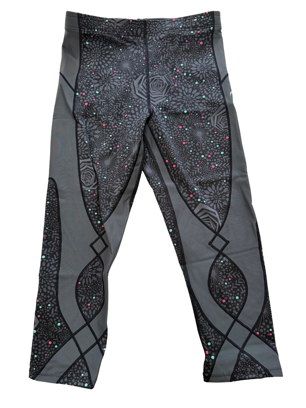 CW-X Women's Gray Leggings with Mint & Pink Dot Accents